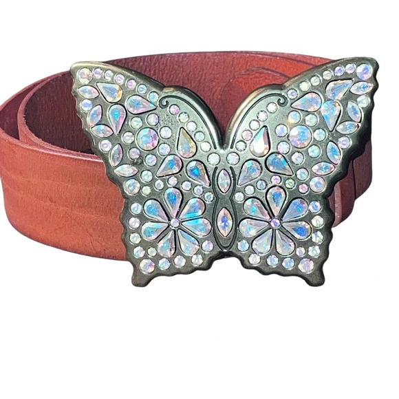 Orange Leather Juliana AB Crystal Rhinestone Gold Tone Brass Belt with Buckle - Picture 5 of 10